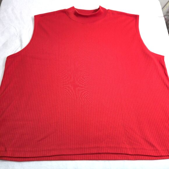 Vintage KATHY WHITE SPORT Red Ribbed Tank Top 28W Sleeveless Mock Neck Collar - Picture 2 of 5